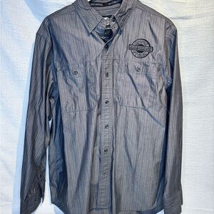 Harley-Davidson Men's Charcoal Pinstripe Button-Down Shirt